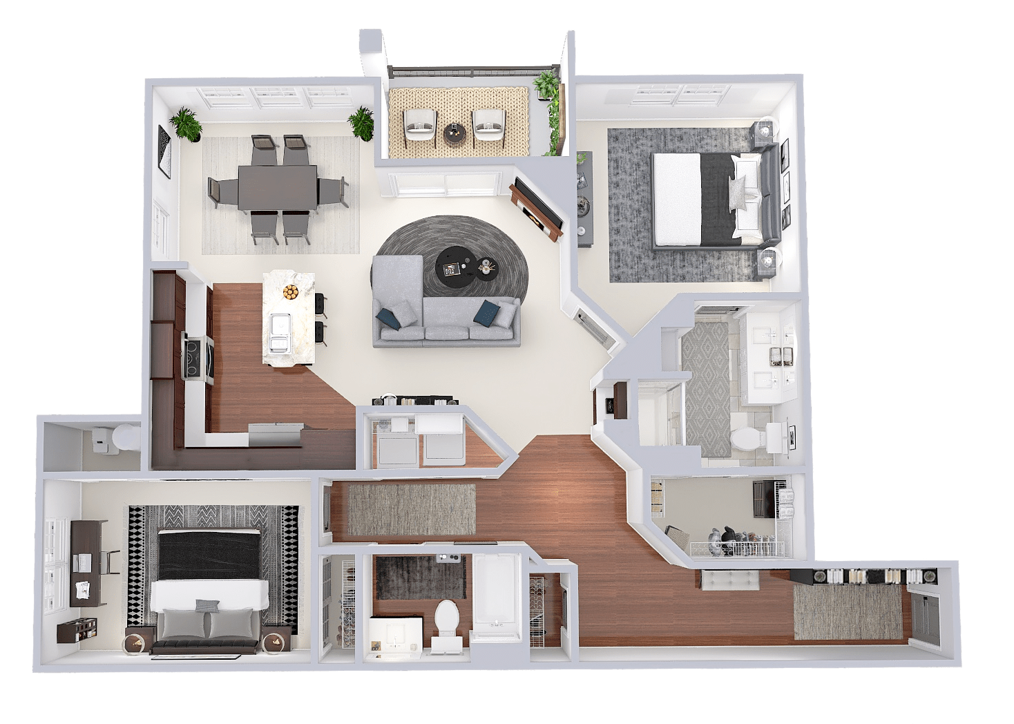 Floor plan for 2 beds, 2 baths, 1325 sqft